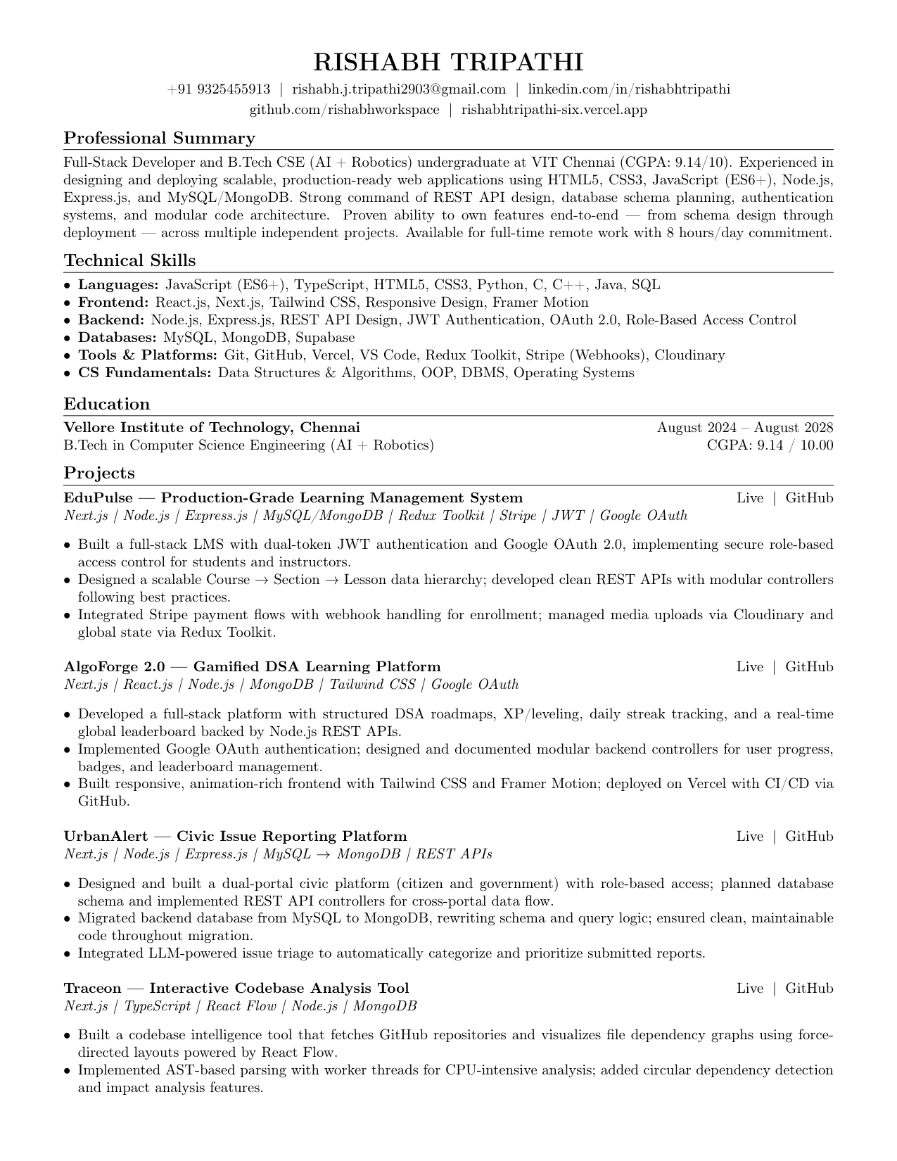 Rishabh Tripathi resume